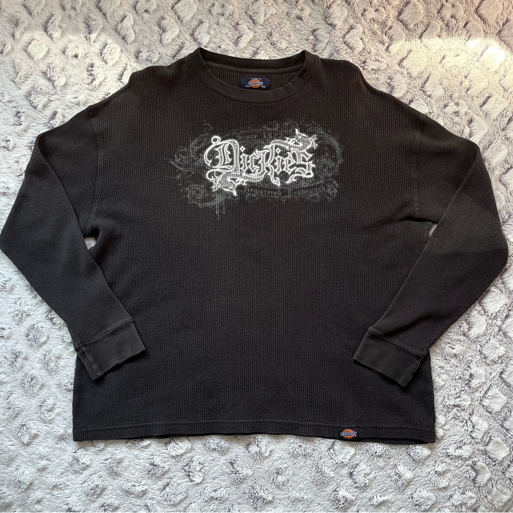 Vintage Dickies Men’s Large Black Waffle Texture Long Sleeve T Shirt